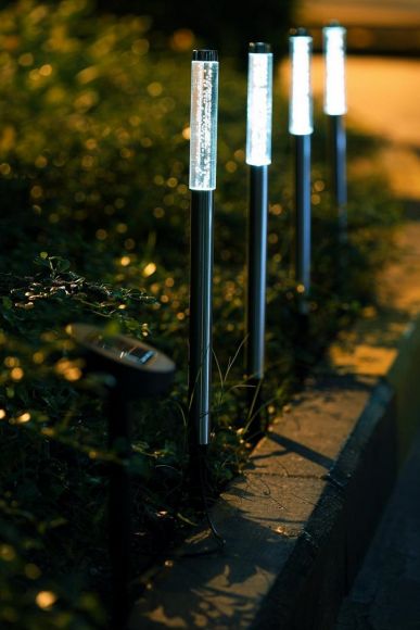 LED Solar-Erdspießleuchten aus Edelstahl, Blubberbläschen-Optik