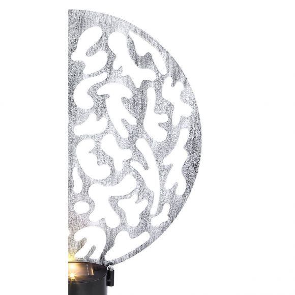 LED Solarleuchte flache runder Scheibe mit Dekorstanzungen in silber antik Außenleuchte 30 cm mit Erdspieß und Akku 3000K IP44