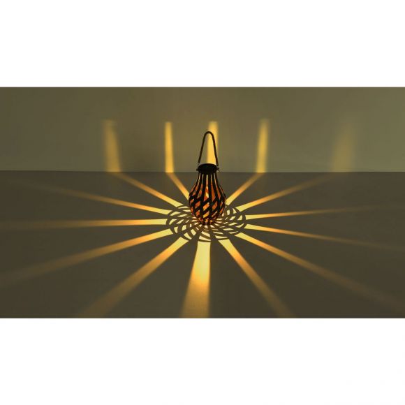 LED Solarleuchte Laterne in Bambusoptik zum Hängen oder Stellen Außenleuchte ø 17.5 cm mit Schalter und Akku 3000K IP44