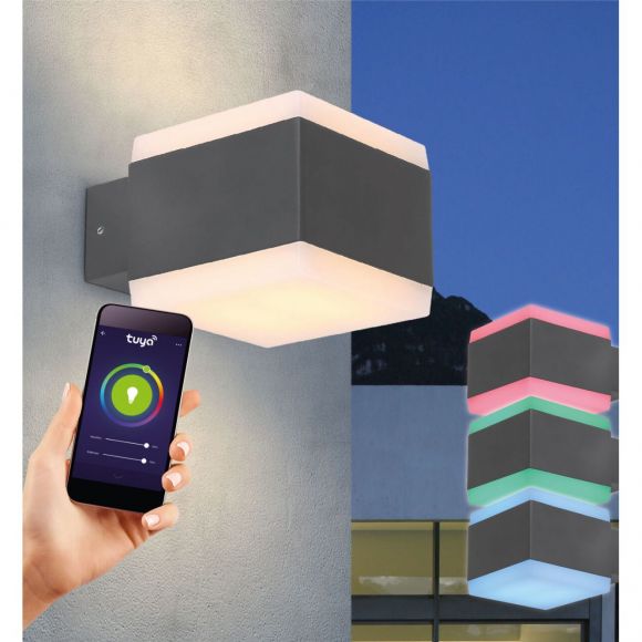 LED Up- and Downlight Smart Home Außenwandleuchte eckige opal Außenleuchte IP44 Amazon Echo Tm und Google Home