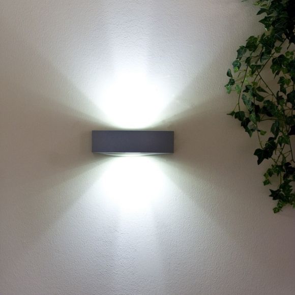 LED Wandleuchte Außen, grau matt, halbrund, LED tageslichtweiß