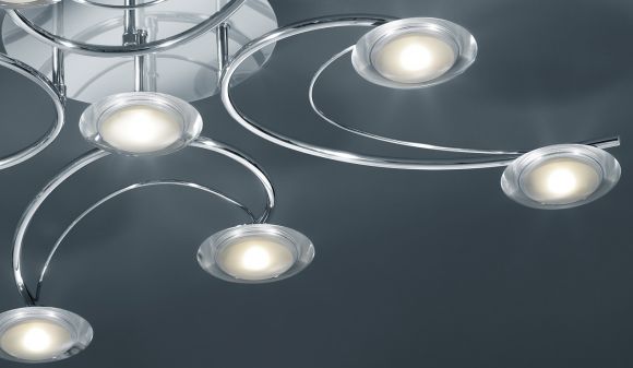 LED-Deckenleuchte - verchromtes Metall, Acrylglas - inkl. 9 × 3,2 W  LED, je 300lm, 3000°K + Extra 1x GU10 LED Leuchtmittel zur freien Nutzung