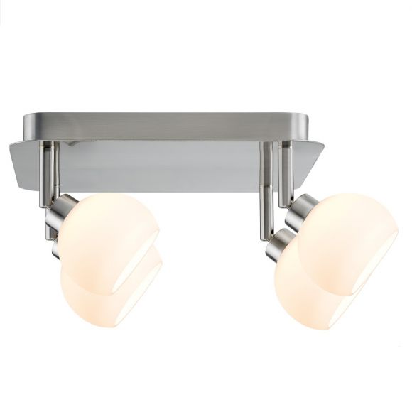 LED-Deckenspotlight  Eisen gebürstet, Glas weiß - inklusive LED - Hochvolt Stiftsockel, 4 x 3 Watt GU10 Warmweiß