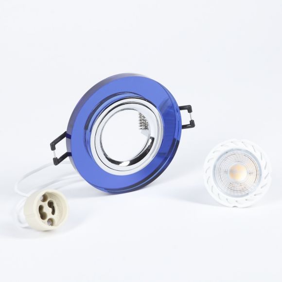 LED-Einbaustrahler rund, Glas blau, dimmbar, 3er-Set LED GU10 5W