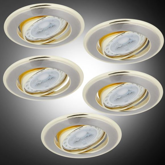 LED-Einbaustrahler, rund, Nickel satin, gold, inkl.GU10 5W, 5er-Set