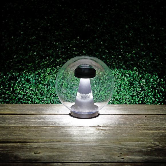 LED-Kugelleuchte transparent IP44, 25 cm mit Erdspiess