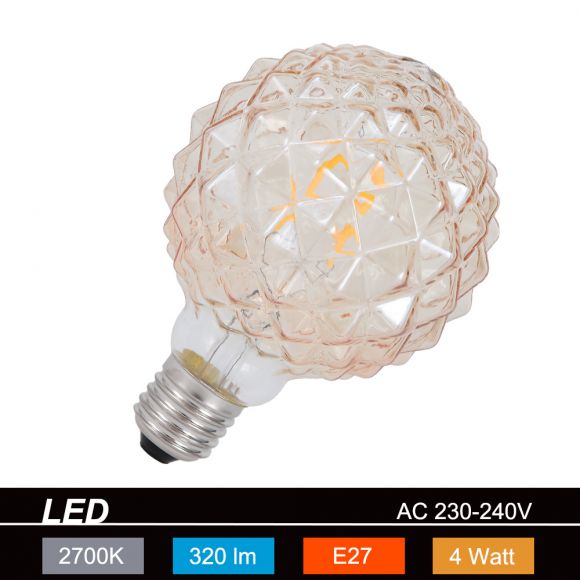 LED-Leuchtmittel E27 4W, braun-getönt, Ø9,5cm Filament