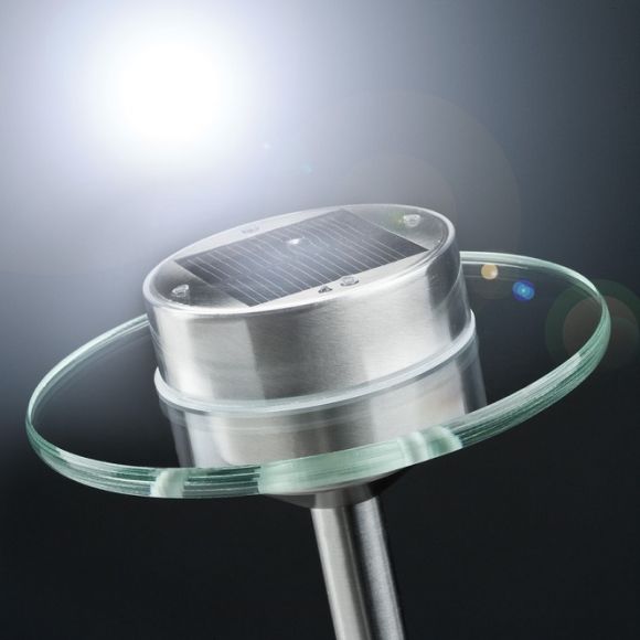 LED-Solarleuchte - Edelstahl - Glas - Leuchtdauer 3 - 5 Stunden