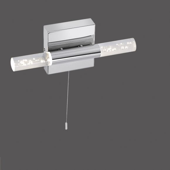 LED-Wandleuchte Chrom, Blasenglas, mit Zugschalter, IP44