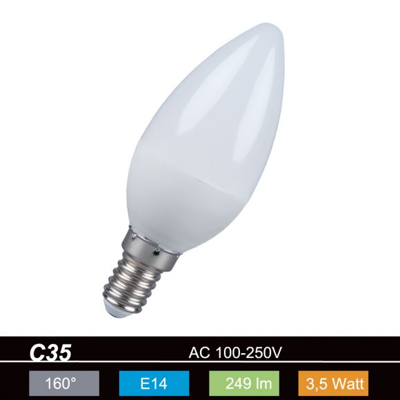 LHG 5er-Set E14 LED Leuchtmittel Kerzenform Glühlampe 3,5W opal 2700K nicht dimmbar