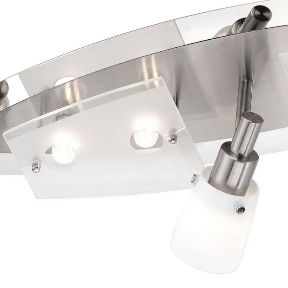 Lichtstarke 7-flammige LED-Deckenleuchte in Nickel-matt mit Opalgläsern - inklusive 7x G9 2W 3000°K