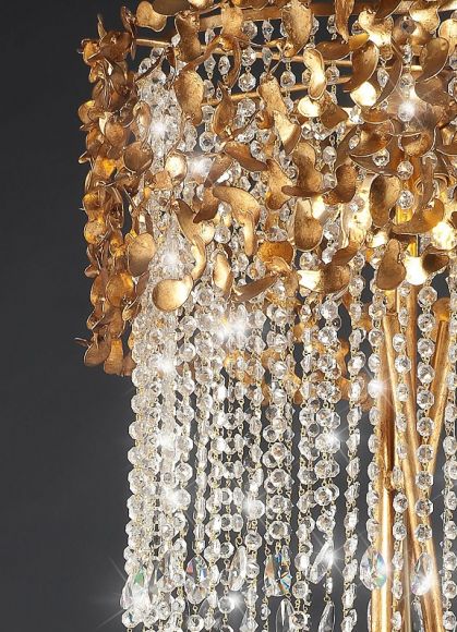 Luxuriöse Stehleuchte als Dreibein - Blattgold - Kristallbehang - Stativleuchte, Tripod