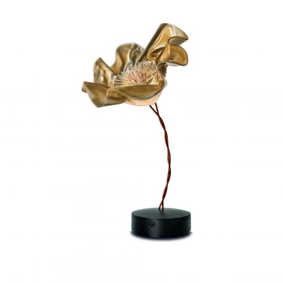 Mobile designer LED Tischleuchte LAFLEUR Blume in Gold schwarze deko Akkuleuchte
