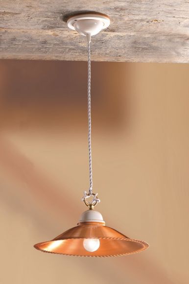 Nostalgische Pendelleuchte - Kupferfarbener Lampenschirm - Keramikelemente in Weiß - 3 Größen