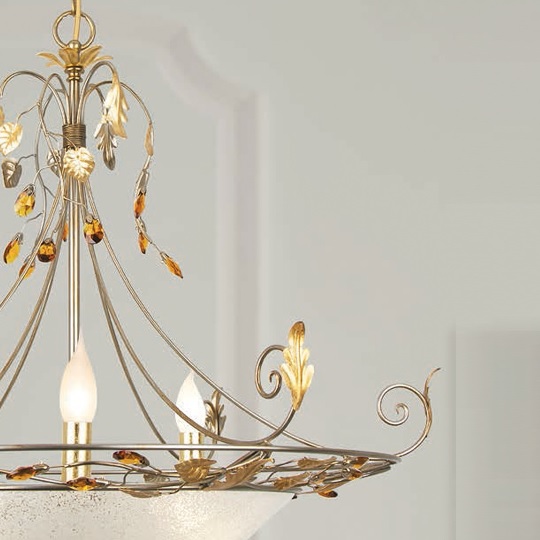 Pendelleuchte florentiner Stil mit Muranoglas, Kristalle amber