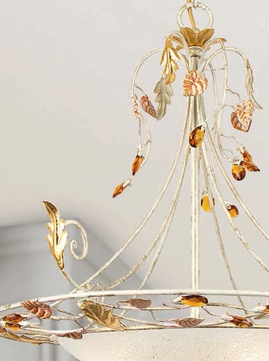 Pendelleuchte mit Muranoglas, Kristalle amberfarbig, 2 Oberflächen