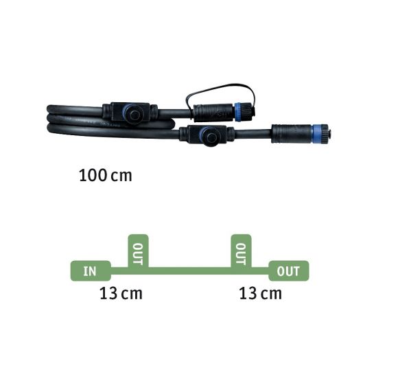 1m Plug & Shine Kabel IP68 Schwarz mit drei Anschlussbuchsen