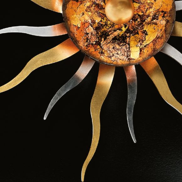 prächtige Deckenleuchte in Sonnenform Ø 70cm mit Schlagmetallveredelung und Blattgold- und Blattsilber-Strahlen