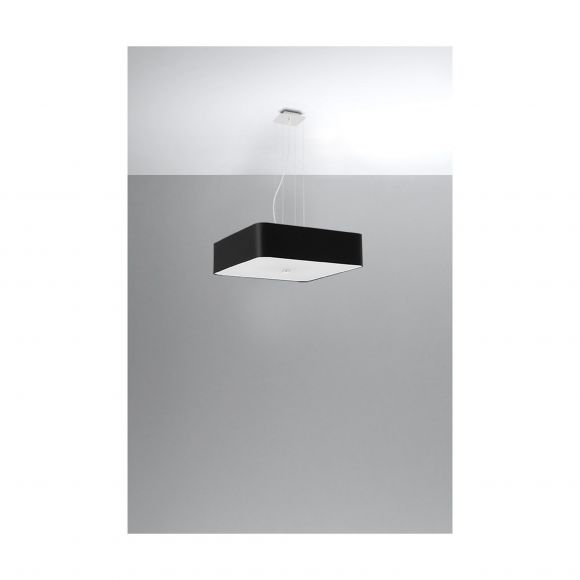 Quadratische E27 Stoff Schirm-Pendelleuchte mit Blendschutz aus satiniertem Glas 5-flammige Hängelampe schwarz 55 cm