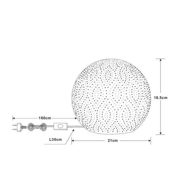 Tischleuchte matt Kabel 1,8 m Kugel mit Dekorstanzung weiß Porzellan 