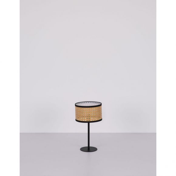 runde E14 Tischleuchte matt Retro Bambus-Optik Kabel 15m Tischlampe naturfarben mit Schalter ø 23 cm