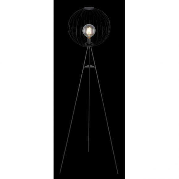 runde E27 Stehleuchte skandinavische Tripod mit Kugel aus Käfigleuchte Schirm -DM: 40 cm Kabel 16 m Stehlampe schwarz Schalter ø 69