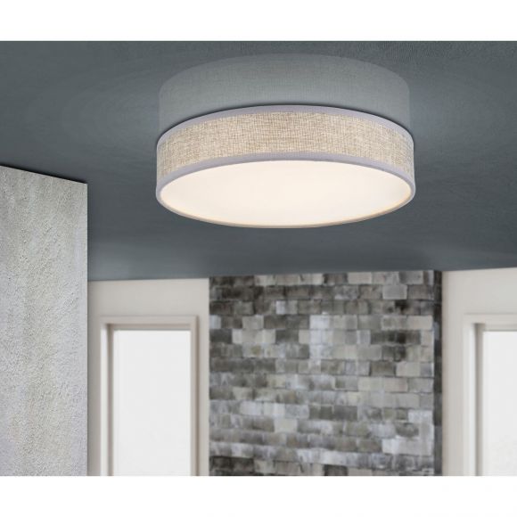 runde LED Deckenleuchte mit Stoffschirm und Blendschutz aus Acryl Stoff Deckenlampe grau ø 40 cm