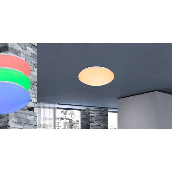 runde LED Deckenleuchte mit CCT-Lichtfarbsteuerung & Fernbedienung aus Acryl Sternenhimmel Dekor RGB automatischem Farbwechsel Deckenlampe weiß ø 39 cm