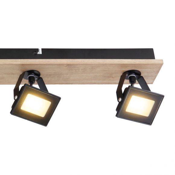 schwenkbare eckiger LED Strahler aus Holz und Glas matt klar rechteckig mit 4 dreh- schwenkbar