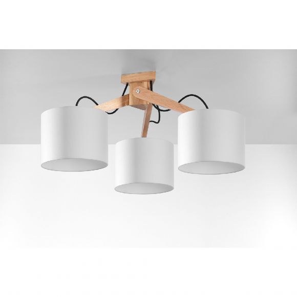 Skandinavische E27 Schirm Deckenleuchte mit Holzgestell 3-flammige  Deckenlampe weiß | WOHNLICHT
