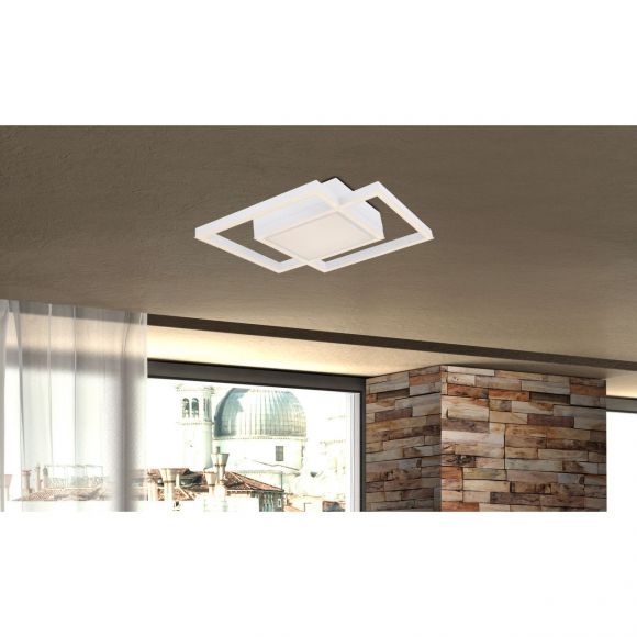 Smart Home LED Deckenleuchte mit CCT-Lichtfarbsteuerung & Fernbedienung & Memory Funktion aus Acryl 2 Quadrate übereinander Timer APP Nachtlicht kompatibel mit Google-Home und Alexa Deckenlampe weiß