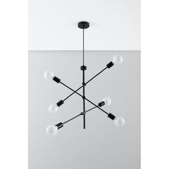 Sputnik E27 Pendelleuchte aus Stahl 6-flammige Hängelampe schwarz 50 x 50 x 100 cm