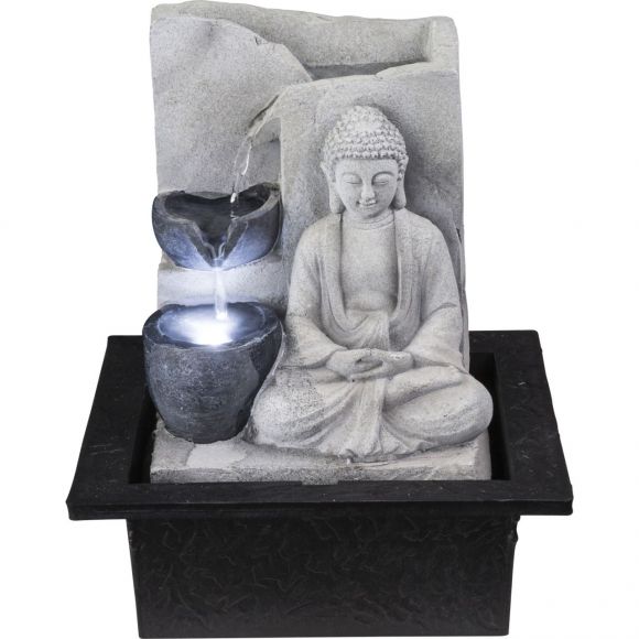 Tischbrunnen, LED Dekolicht, Buddha, grau, H 25,5 cm, inkl. Pumpe