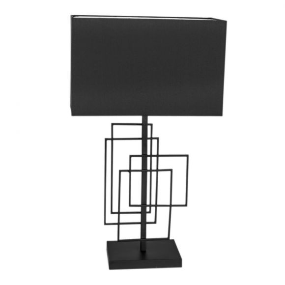Tischleuchte, modern, Stoffschirm, 69cm hoch, eckig, schwarz
