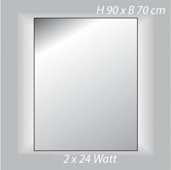Top Light Kristallspiegel InLight, Lichtaustritt seitlich, 90 x 70cm