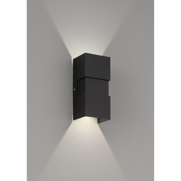 Up- & Downlight LED Wandleuchte 2-flammige rechteckige Außenwandlampe schwarz IP54 7 x 15 cm