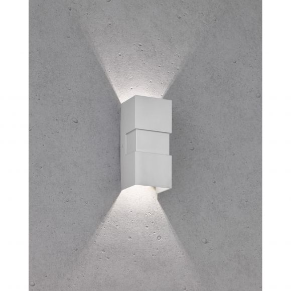 Up- & Downlight LED Wandleuchte 2-flammige rechteckige Außenwandlampe silber IP54 7 x 15 cm