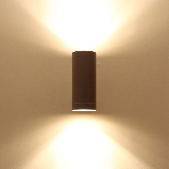 Wandlampe Außen, zylinderfömirg, rostfarbig, Up & Down, 25,2 cm hoch