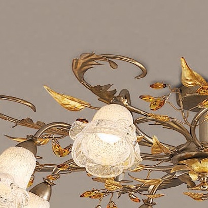 Wandleuchte im Florentiner Stil - 2 Oberflächen - 5-flammig - Made in Italy - Muranoglas handgefertigt -  Kristalle amberfarbig