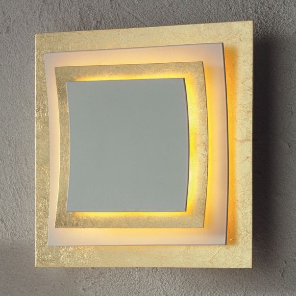 Wandleuchte, Design, edel, Blattgold/ Weiß 22 cm x 22 cm