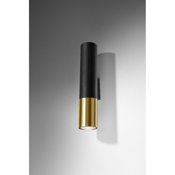 zylindrische Up- and Downlight Wandleuchte aus Stahl 2-flammige Wandlampe schwarz gold 6 x 8 x 29 cm