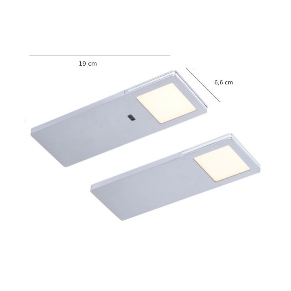 2er-Set flache LED Unterbauleuchten mit Sensorschalter, inkl. Steckertrafo, silber, 2,5 Watt