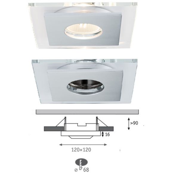 3er Set LED-Einbaustrahler, Alu / Glas, rund oder eckig