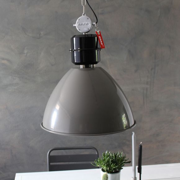 Aluminium Pendelleuchte mit halbrundem, grauem Schirm, höhenverstellbar, schwarz, E27, 1-flammig