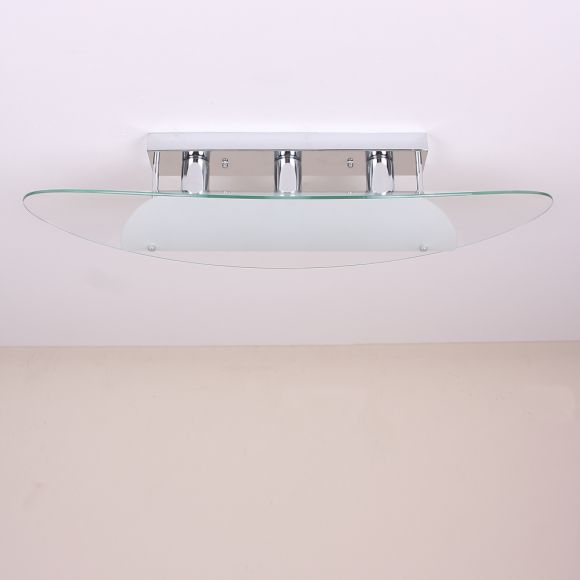 Deckenleuchte, Chrom, Glas satiniert/klar, Breite 80cm, modern