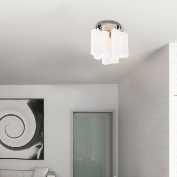 Deckenleuchte, modern, Chrom, Opalglas, 3-flammig, LED einsetzbar