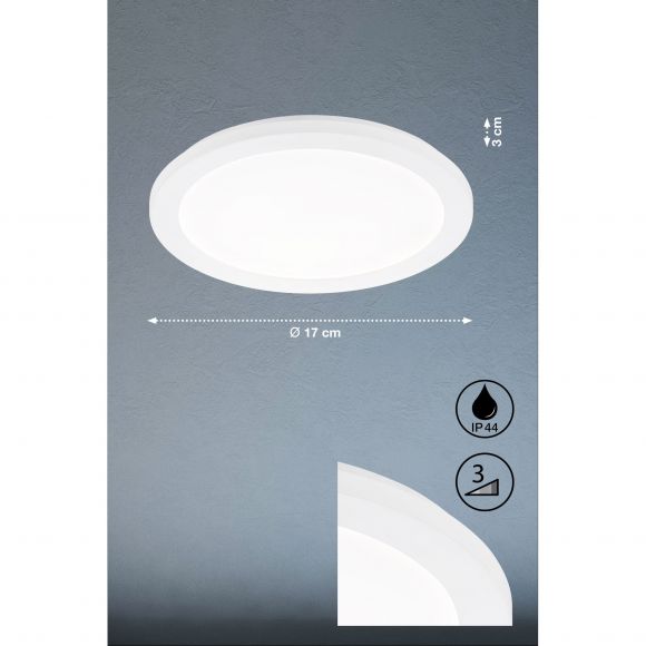 dimmbare LED Deckenleuchte runde Badezimmerleuchte Deckenlampe weiß chrom ø 17 cm IP44