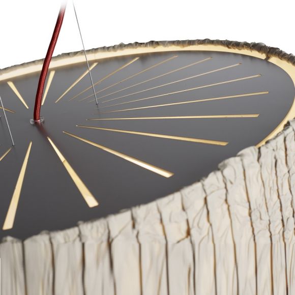 Design-Pendelleuchte mit Schirm aus Trevira-Stoff in ivory (elfenbein) - Textilkabel Rot - Ø54cm