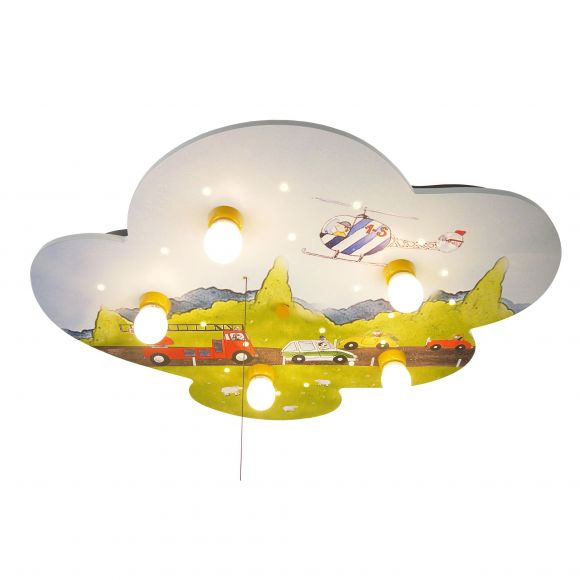 E14 Deckenleuchte Kinderleuchte mit Schlummerlichtfunktion Wolkenform 5-flammige Deckenlampe mit Schalter 74 x 57 x 7 cm Autos