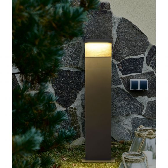 eckige LED Wegeleuchte aus Aluminiumdruckguss Holzdekor für Außen/Garten anthrazit IP65 100 cm